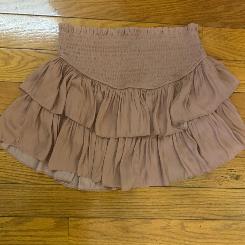 Mustard Seed Light Pink Brown Tiered Ruffle Skirt M
